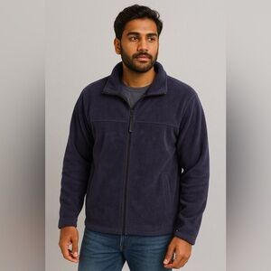 Preswick & Moore Navy Fleece Jacket Zipper Closure Outdoors Cabin Core Sz. Med.